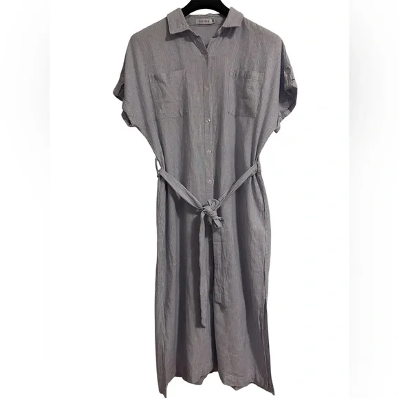 JustFab Linen Shirt Dress size XXL fits XL fits XL Blue White Stripes - Picture 13 of 13